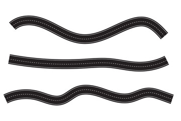 Winding and curved road. Highways, asphalt paths icon set vector

Keywords language: E