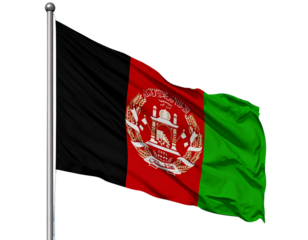 Waving Afghanistan Flag with Realistic Silk Texture and Dynamic Motion, Angled Front View, Isolated on Transparent Background PNG
