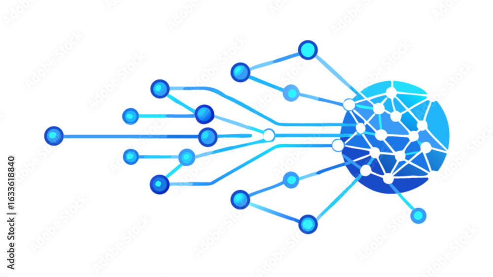 Poster blue network connection with nodes and lines for technology and science background illustration conc
