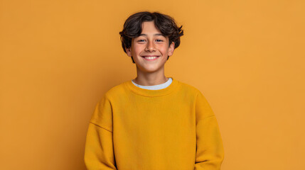 Fototapeta premium joyful child portrait with warm yellow background radiating happiness