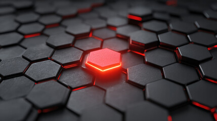 Futuristic Hexagonal Pattern with Glowing Red Accent Element