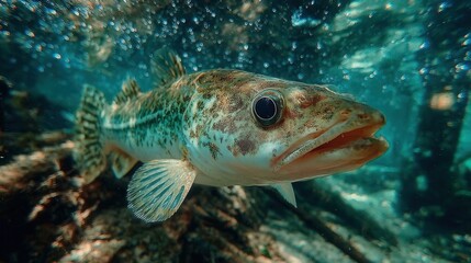 Naklejka premium Close-up of a fish swimming underwater in a natural aquatic environment