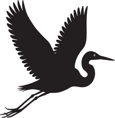 Fototapeta premium Black and white vector silhouette of a flying heron, eagle, and stork