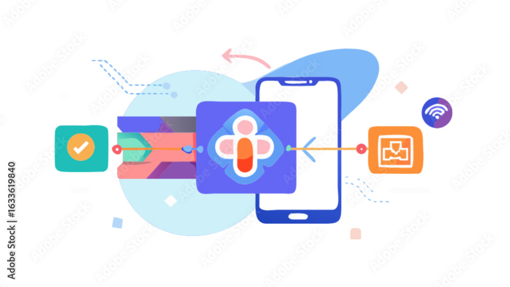 Aufkleber mobile app data transfer security and protection illustration for secure data transmission solution 