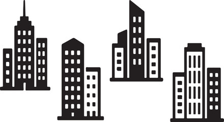 An urban vector illustration of a city skyline silhouette with towering buildings and skyscrapers