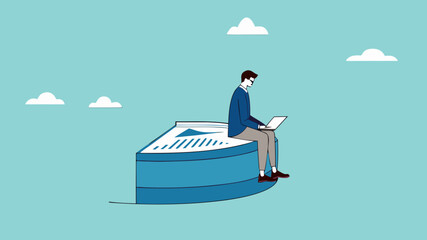 Part-time job, side job or small business, additional work outside working hours, division or tome management, work tracking system or day planning, businessman working using laptop over hours cut