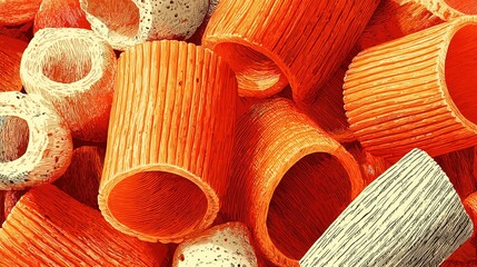 Vibrant Close-Up of Dried Pasta, Textured Food Background, Culinary Design, Italian Cuisine, Macaroni Texture, Penne Rigate, Food Photography,  Gastronomic Abstract,  Orange Pasta,  Culinary Art