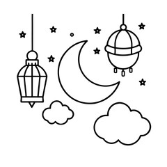 Fototapeta premium Hanging lanterns with crescent moon and stars
