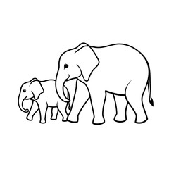 A family of elephants walking together line art