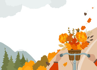 Bicycle with Basket of Autumn Flowers. Vector Illustration of Bouquet for Seasonal Designs, Floral Themes, and Cheerful Decorative Projects
