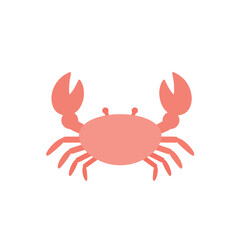 A simple symmetrical pink crab illustration with large claws raised up.