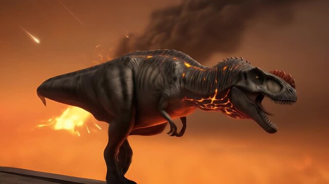 T rex running from meteorite impact dinosaur prehistoric disaster