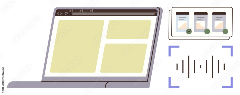 Aufkleber laptop displaying browser interface, checklist of tasks, and audio waveform. ideal for productivity,