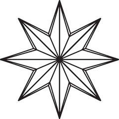 Obraz premium Minimal eight-point star symbol contour line vector black and white isolated on transparent background