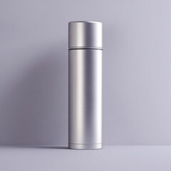 Sleek Stainless Steel Thermos on Simple Background