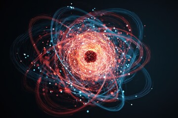 Dynamic atomic structure showcasing fixed electron orbits in a captivating visualization of atomic interactions and energy flow