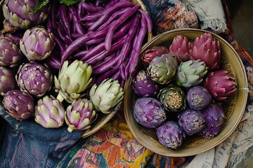 A Harvest of Purple Vegetables: Artichokes and Cabbage