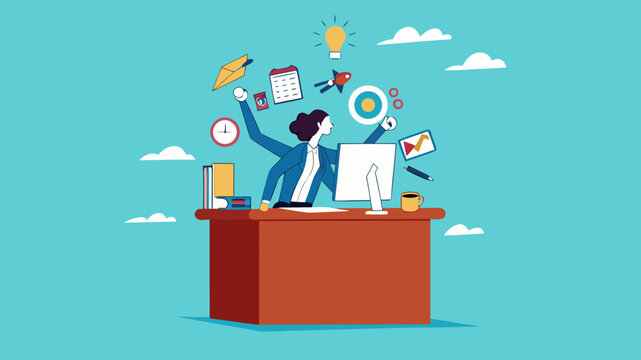 professional businessman manage multiple project at the some time work with computer, multiple project management concept illustration, juggle multiple project concept, multitalented worker concept