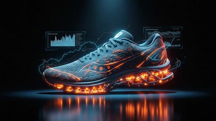 Futuristic running shoe illuminated with data visuals - Powered by Adobe