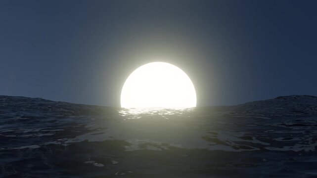 Full Moon Over Ocean Waves at Night &ndash; Tranquil Moonlight Reflection