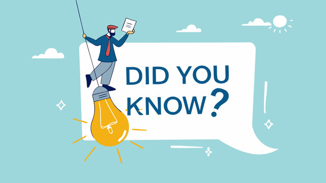 did you know illustration with businessman coming out of light bulb idea with megaphone and speech bubble saying did you know?, expert information, explanation or solution, useful tip or knowledge