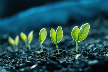 Young Soybean Seedlings Growing in a Field