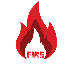 Isolated on white background, a stylized red flame with the word fire at the base