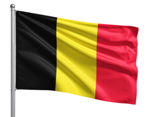  Belgium Flag Flowing in Gentle Breeze with Vibrant Vertical Stripes Front View Isolated on Transparent Background PNG