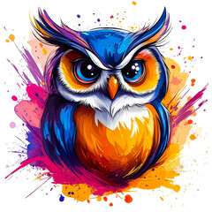 Obraz premium An owl cartoon in graffiti style illustration isolated on a white transparent background.