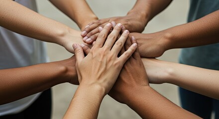 Diverse Hands Stacking Together in Support and Unity