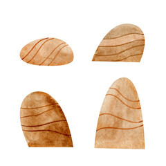 Sea abstract brown stone. Hand drawn watercolor illustration isolated. Element of nature landscape, nature composition. Clipart for card, print, sticker.