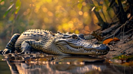 Obraz premium Philippine Crocodile – Critically Endangered Freshwater Reptile in Native Habitat