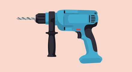 Flat illustration of a blue power drill with a vertical handle