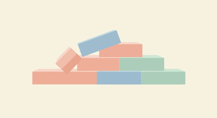 Colorful blocks, stacked and askew, on a beige background
