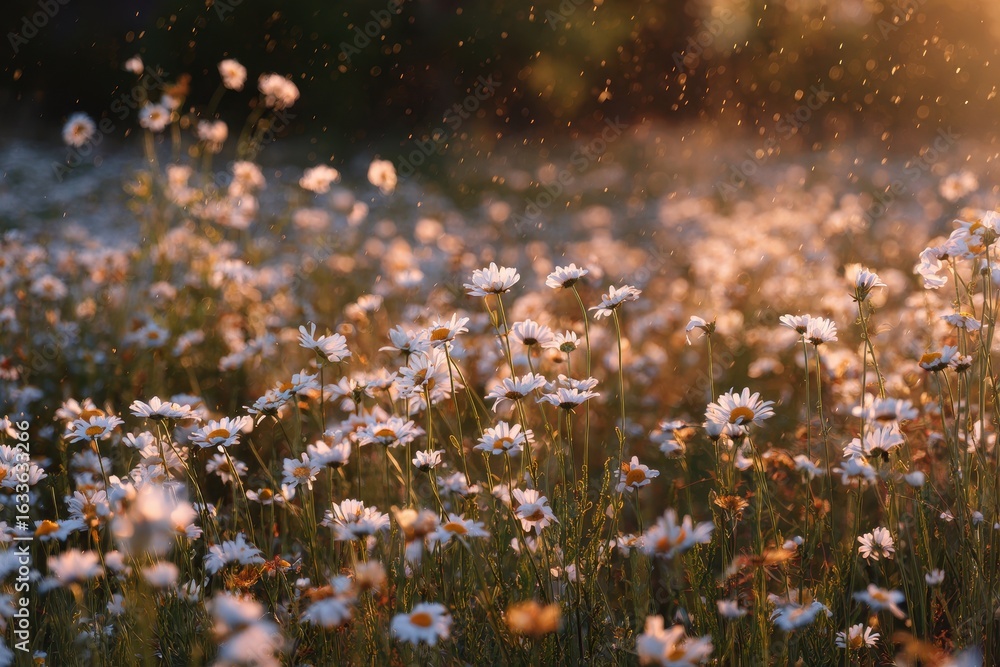 Aufkleber magical wildflower field dancing in the wind during golden hour, creating a mesmerizing display of n