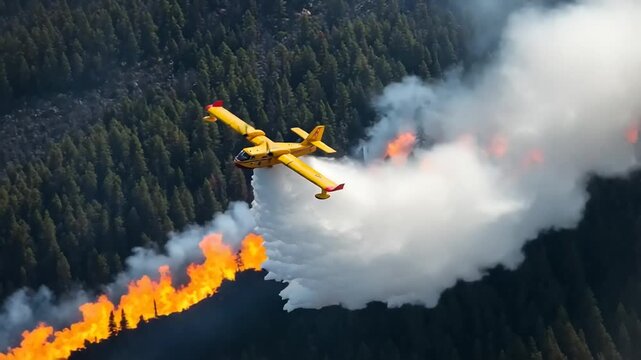 Aerial firefighting plane battling forest flames