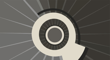 Aerial view of a spiral staircase in shades of gray, simple, flat design