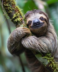 Fototapeta premium Pygmy Three-Toed Sloth in Mangrove Forest – Rare and Endangered Island Mammal