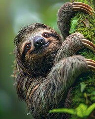 Fototapeta premium Pygmy Three-Toed Sloth in Mangrove Forest – Rare and Endangered Island Mammal