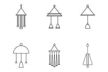 Wind Chime Line Art Set Elegant and Minimalist Designs for Creative Projects and Decorative Illustrations