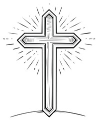 Christian Cross Icon with Divine Light Rays Symbolizing Faith and Hope