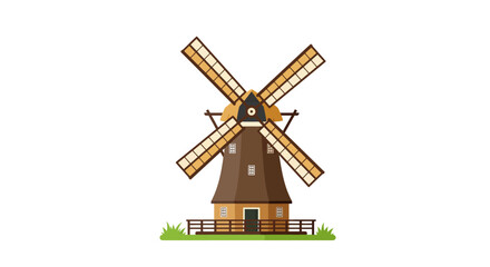 Traditional European Windmill Vector Illustration