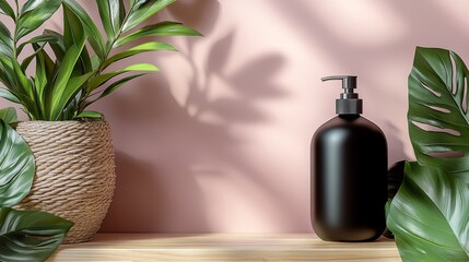 Mockup pink backgrounds for products with black botte