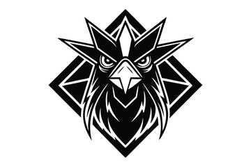 Obraz premium Fierce bird mascot with spiky plumage faces forward in a stylized diamond shape