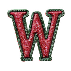 glitter red green christmas color style metallic W alphabet letter balloon Realistic 3D on white background.