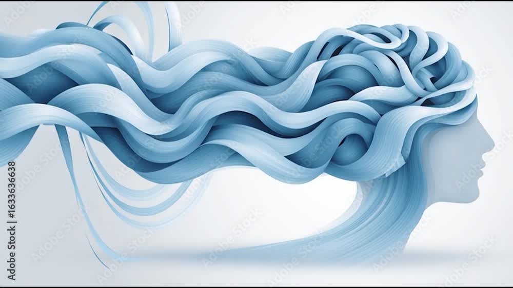 Poster a stylized representation of a face using flowing blue lines, symbolizing creativity and fluidity.
