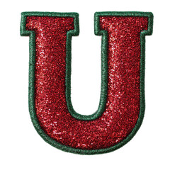 glitter red green christmas color style metallic U alphabet letter balloon Realistic 3D on white background.