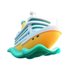 Colorful 3D cruise ship sailing on waves
