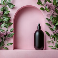 Mockup pink backgrounds for products with black botte