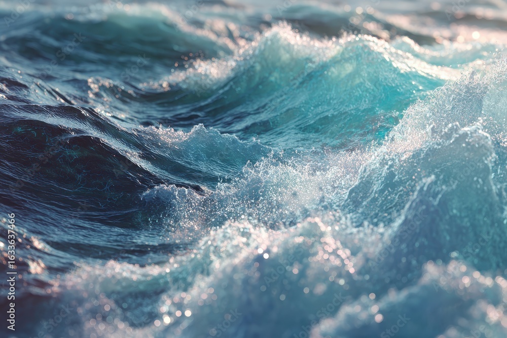 Poster flickering ocean waves capture light and movement in a mesmerizing close-up view revealing the beaut